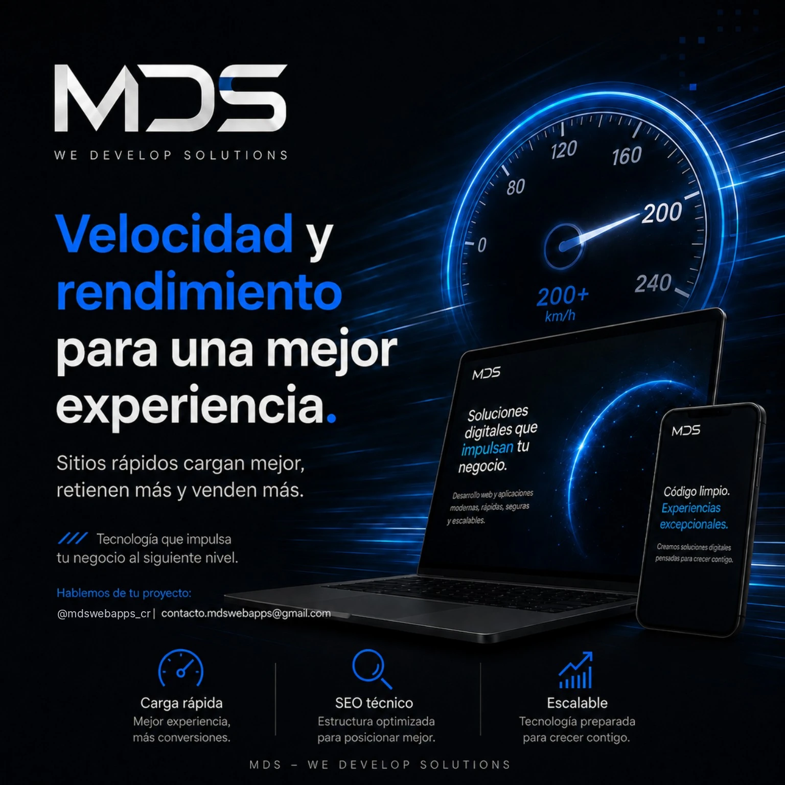Gráfico visual de velocidad y rendimiento para sitios web de MDS