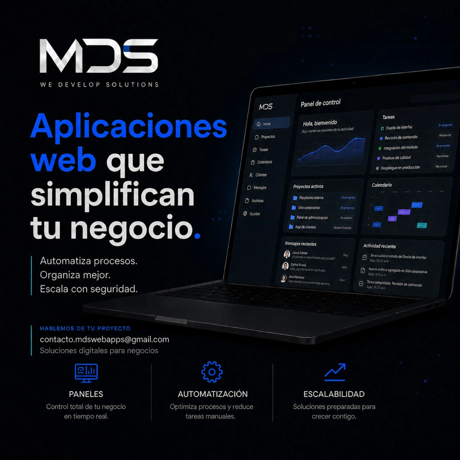 Panel de una aplicación web empresarial mostrado en una computadora portátil